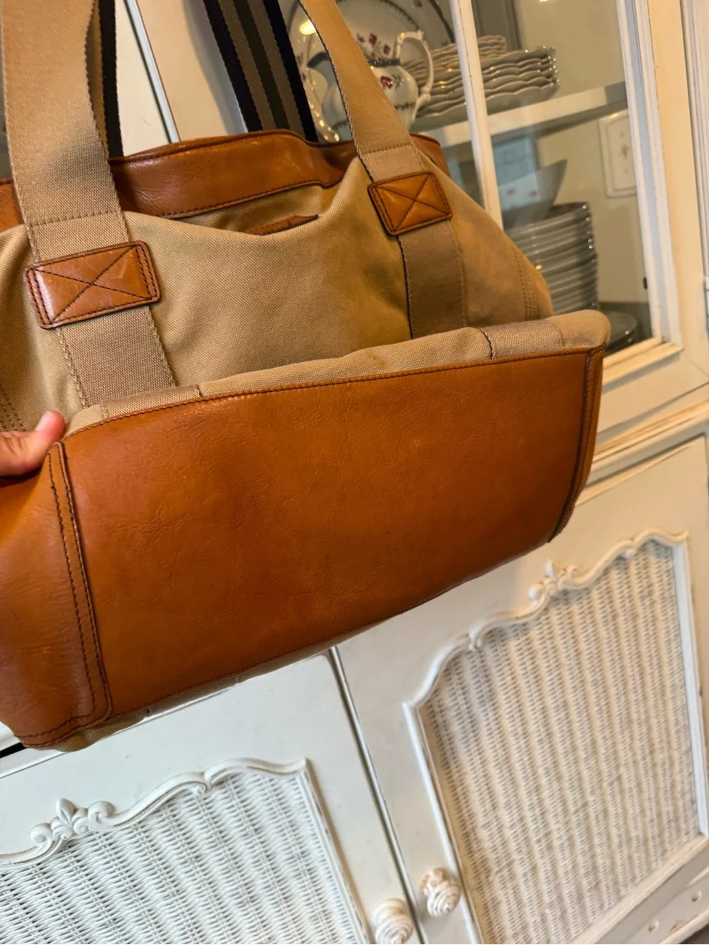 vintage Brooks Brothers canvas and leather utility tote bag